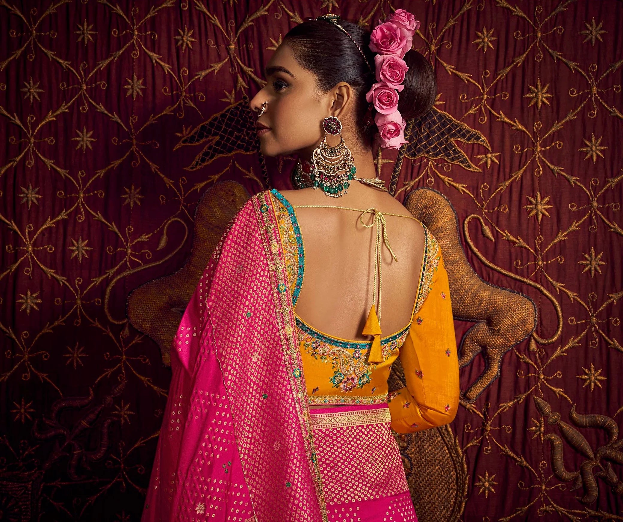 Viscose Dola Silk Pink With Embroidery Work