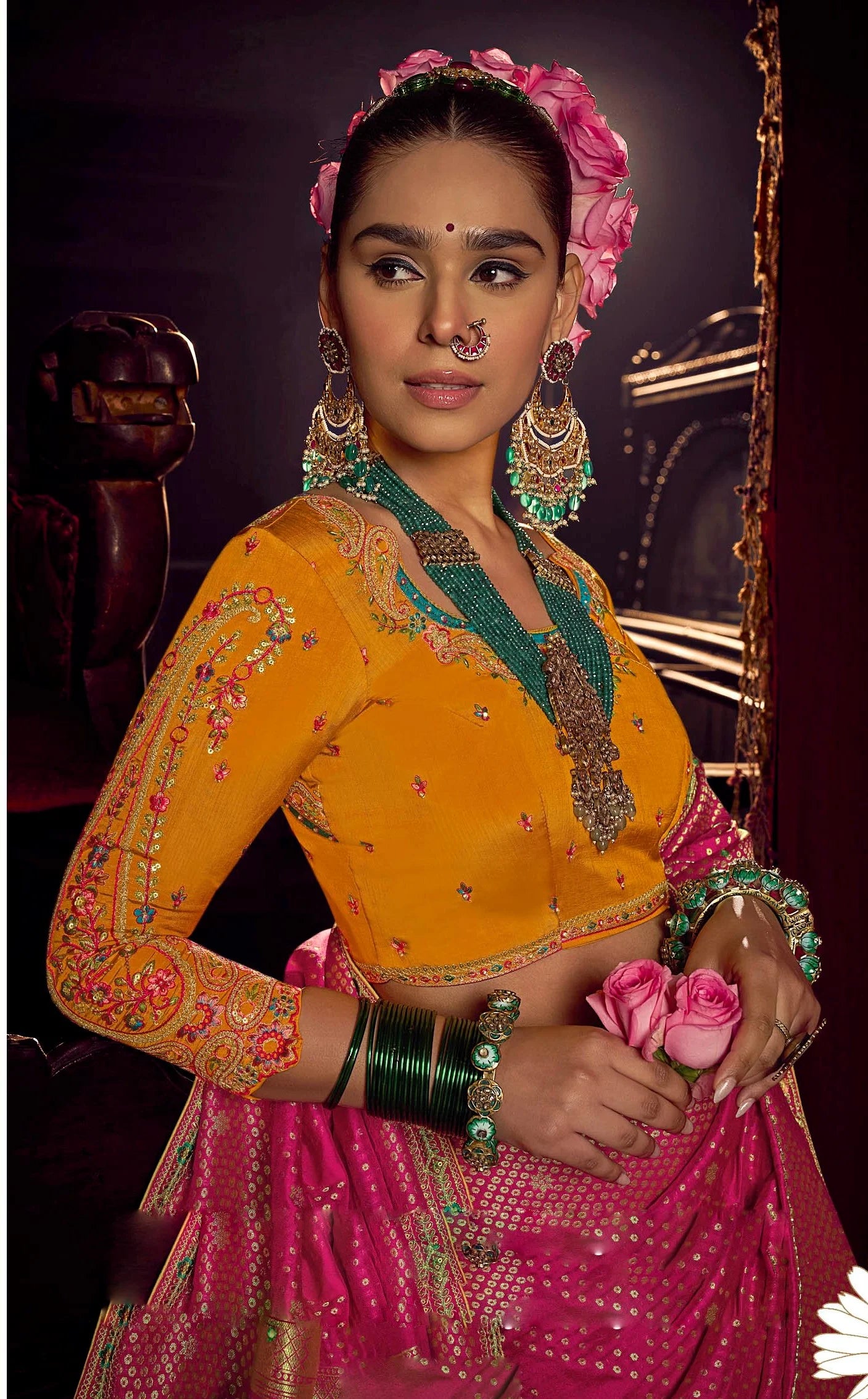 Viscose Dola Silk Pink With Embroidery Work