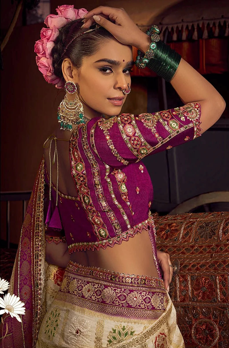 Viscose Dola Silk Off White With Embroidery Work