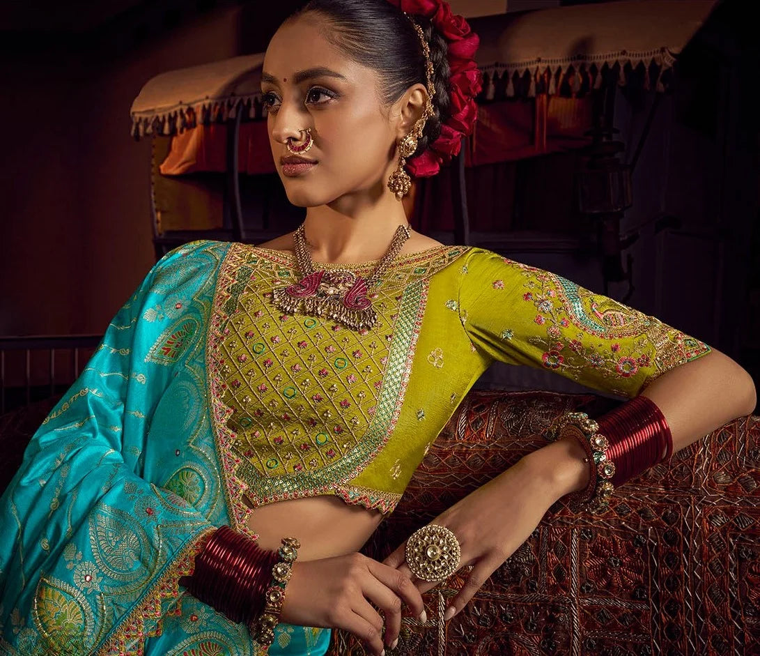 Viscose Dola Silk Blue With Embroidery Work