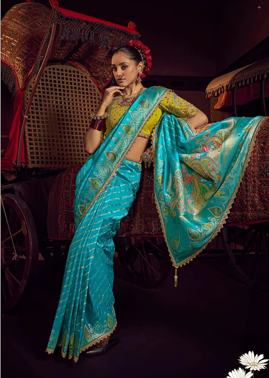 Viscose Dola Silk Blue With Embroidery Work