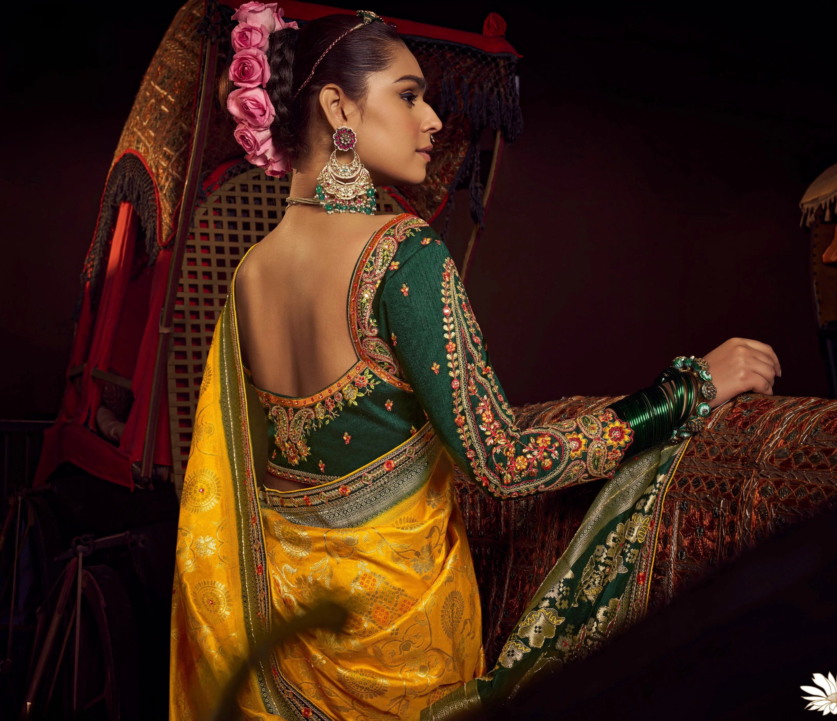 Viscose Dola Silk Mustard With Embroidery Work