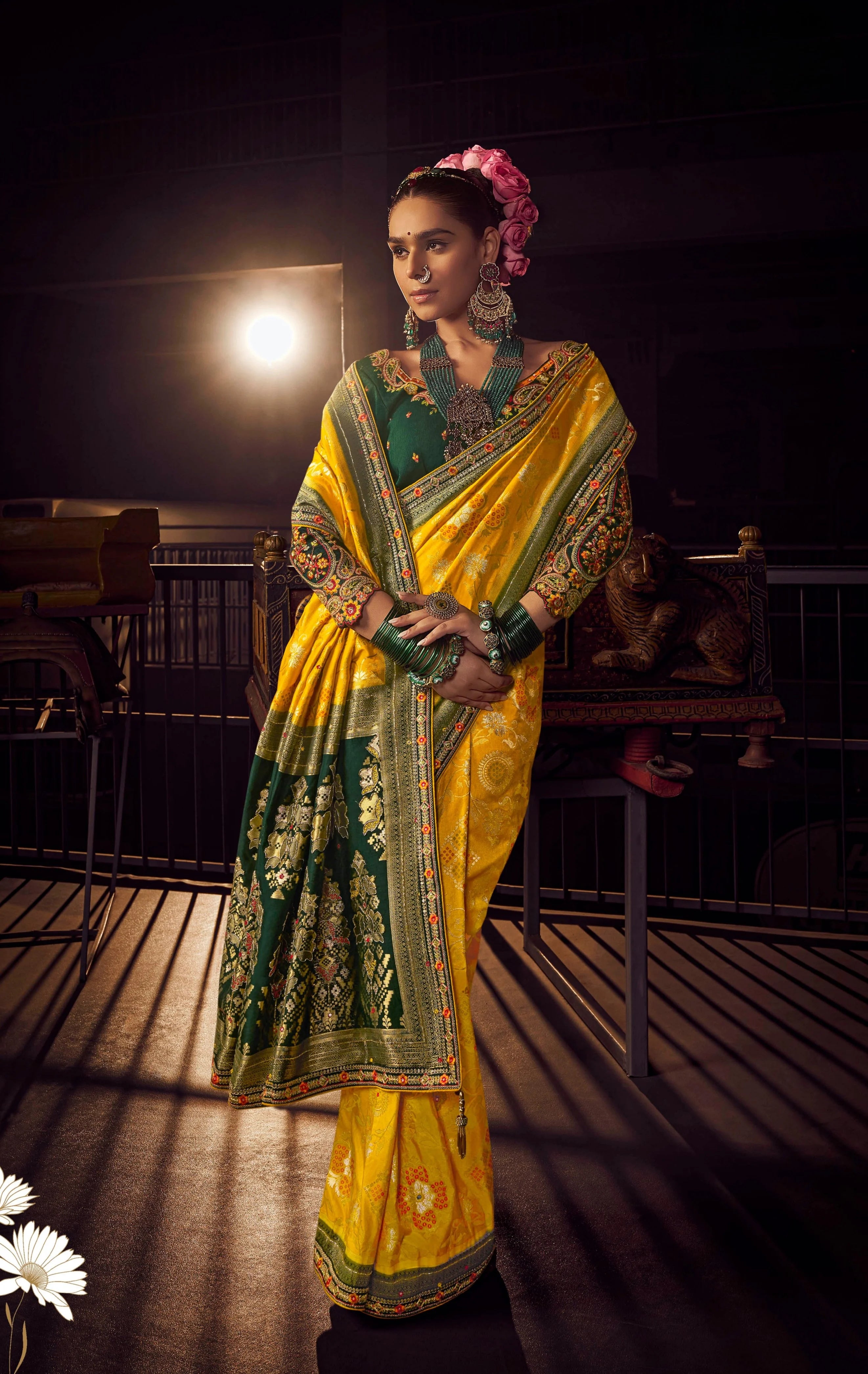 Viscose Dola Silk Mustard With Embroidery Work