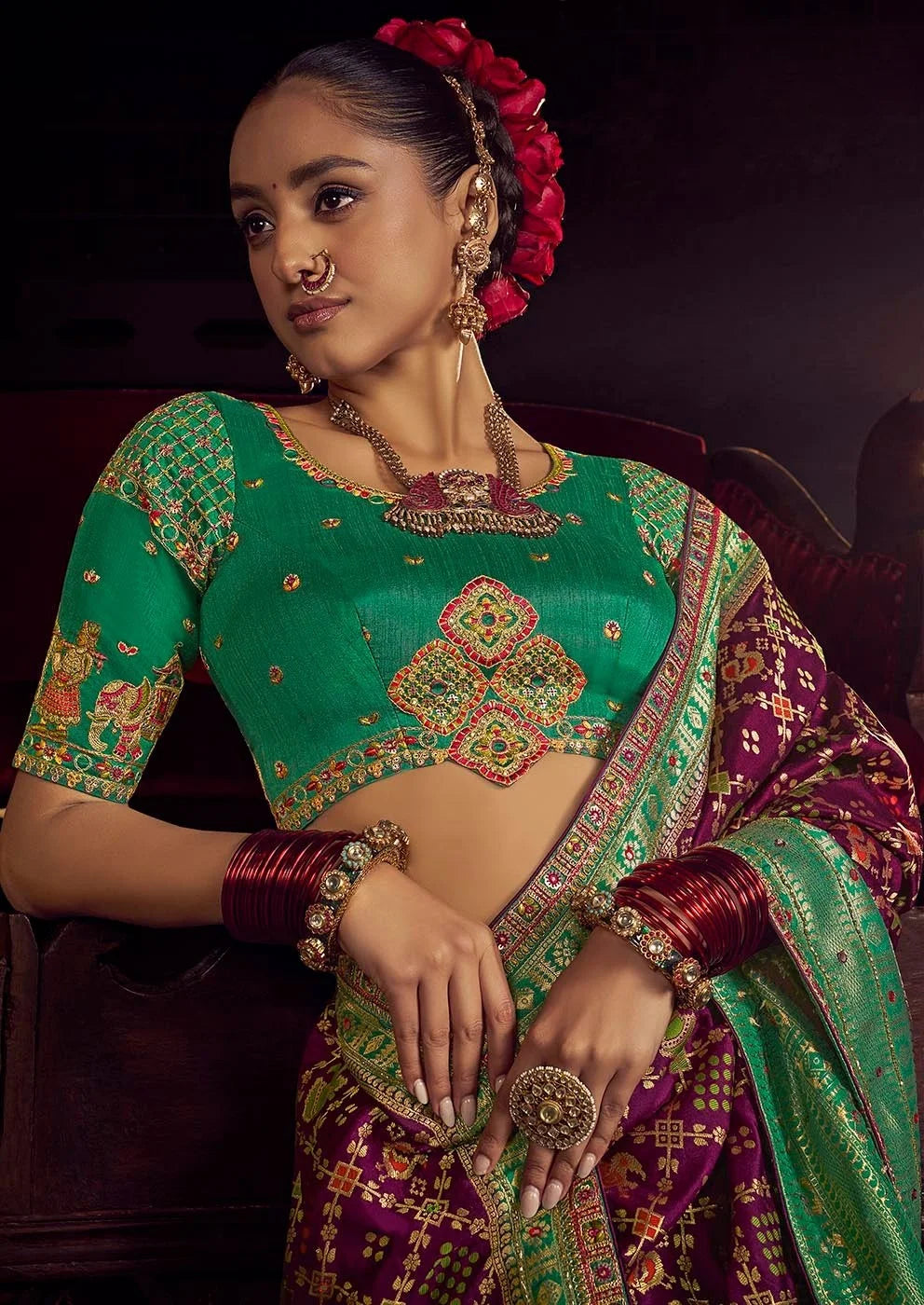 Viscose Dola Silk Purple With Embroidery Work