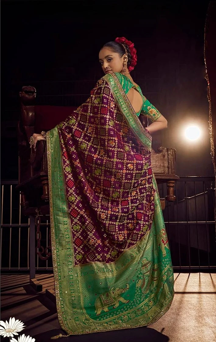 Viscose Dola Silk Purple With Embroidery Work