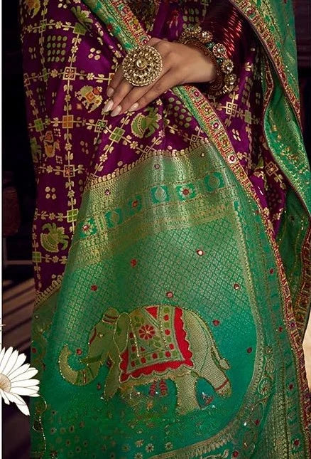 Viscose Dola Silk Purple With Embroidery Work