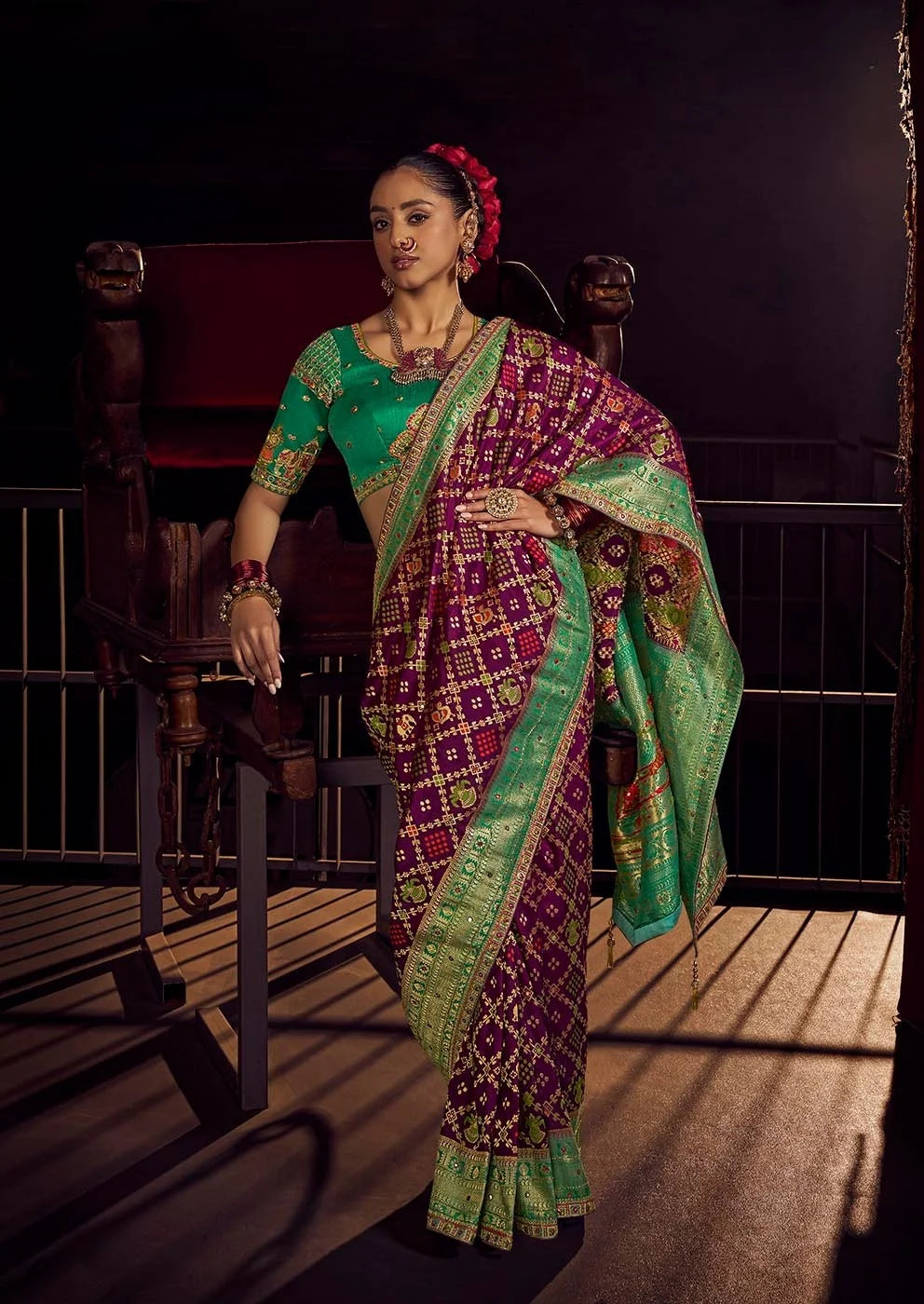 Viscose Dola Silk Purple With Embroidery Work