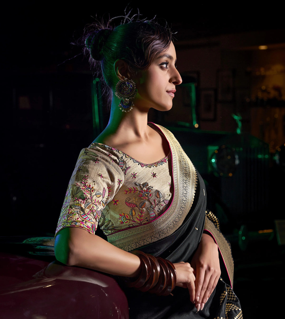 Viscose Silk Black Festival Wear 3D Weaved Pallu Sarees