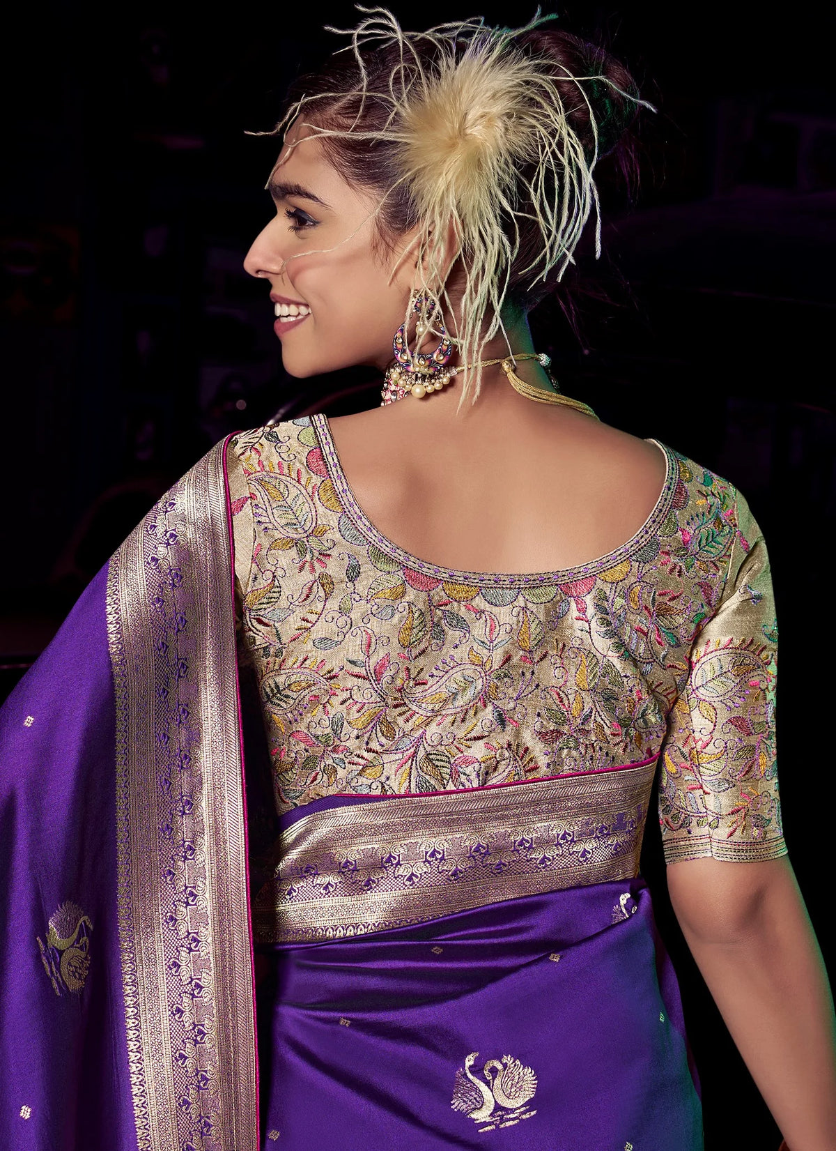 Viscose Silk Purple Festival Wear 3D Weaved Pallu Sarees