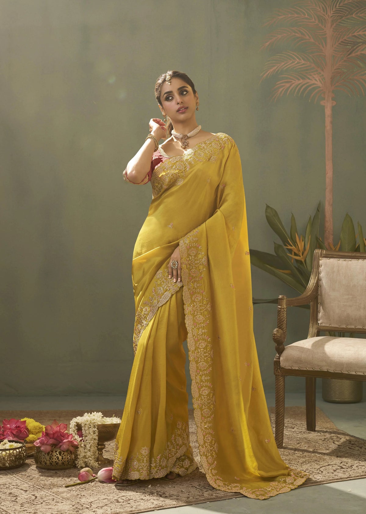 Uppada Silk Weaving Yellow Party Wear Sarees