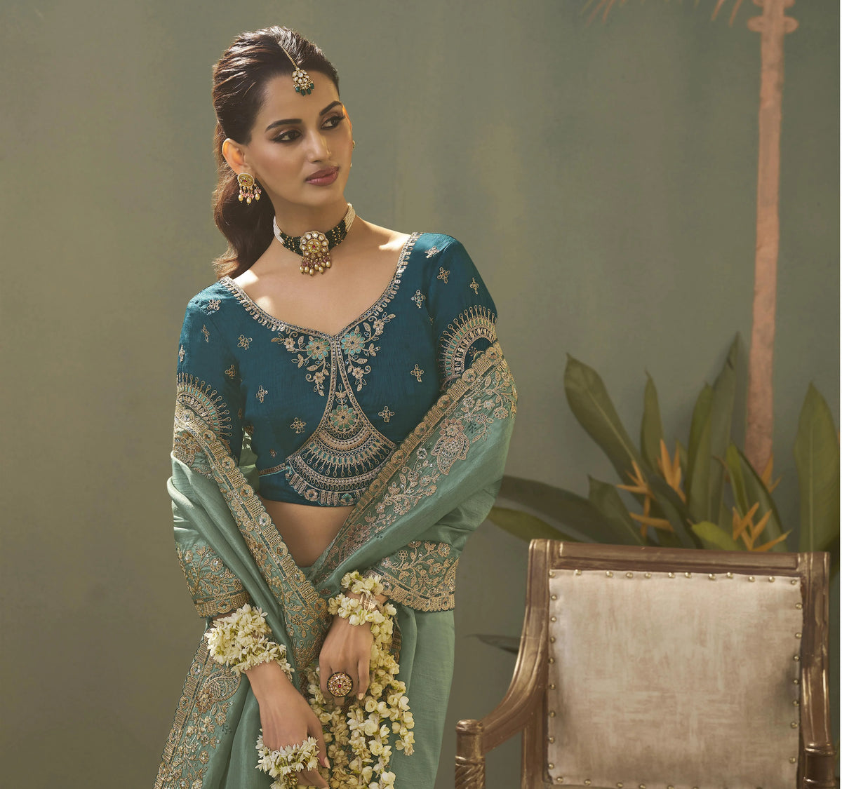 Uppada Silk Weaving Sage Green Party Wear Sarees