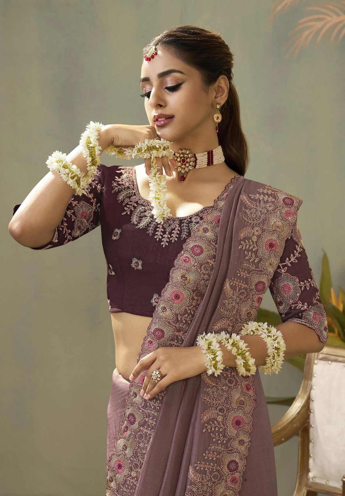 Uppada Silk Weaving Purple Party Wear Sarees