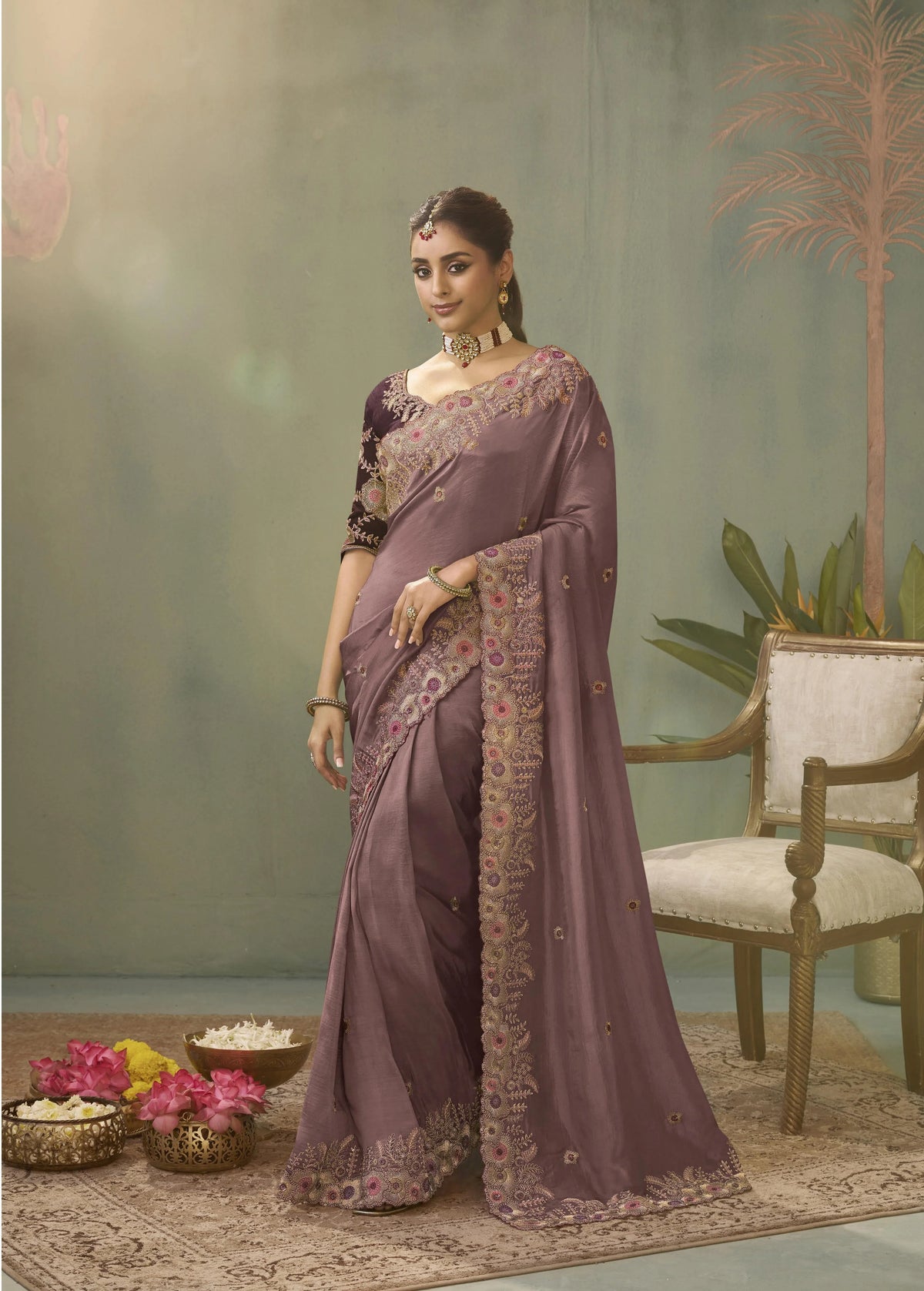 Uppada Silk Weaving Purple Party Wear Sarees