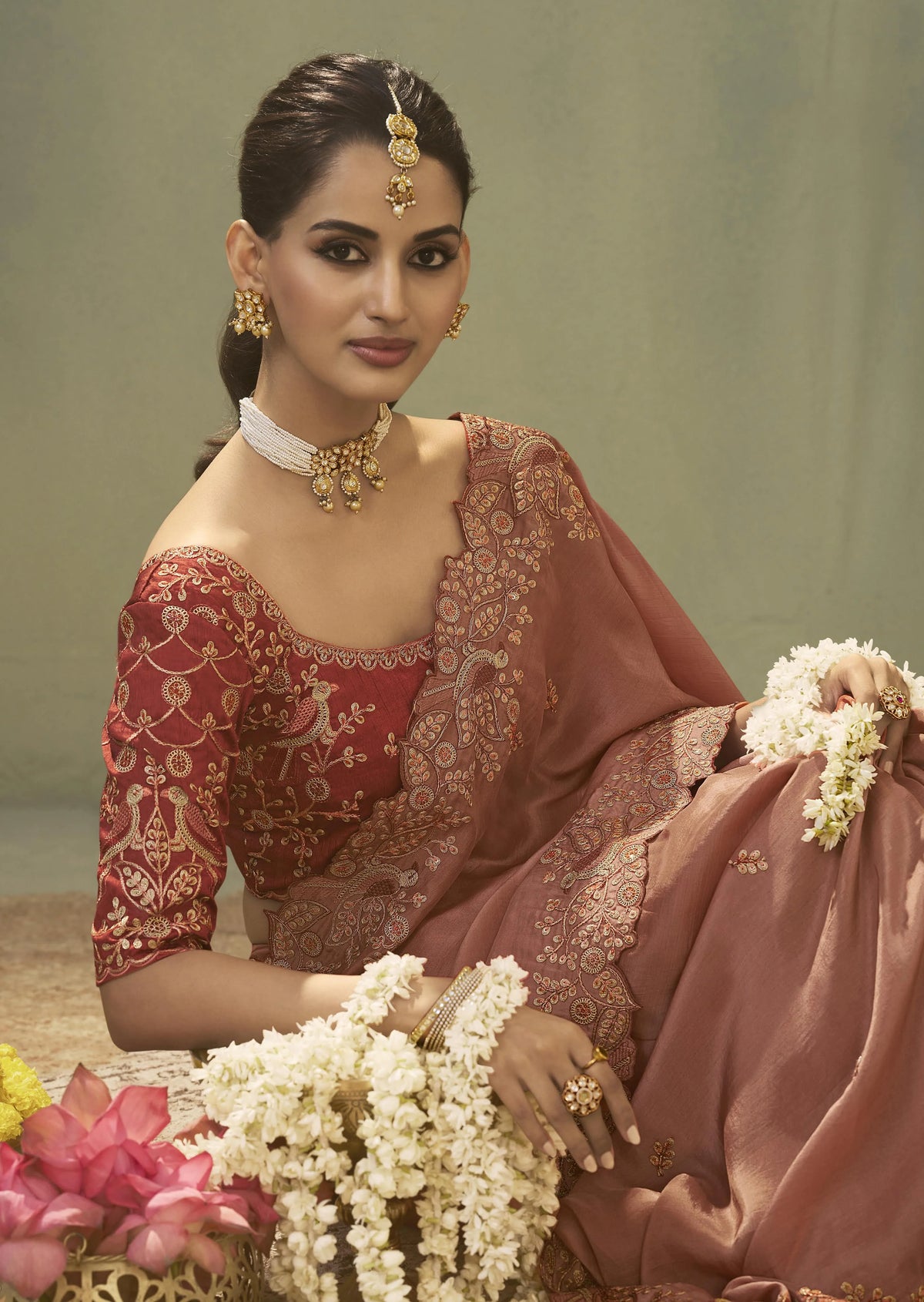 Uppada Silk Weaving Peach Party Wear Sarees