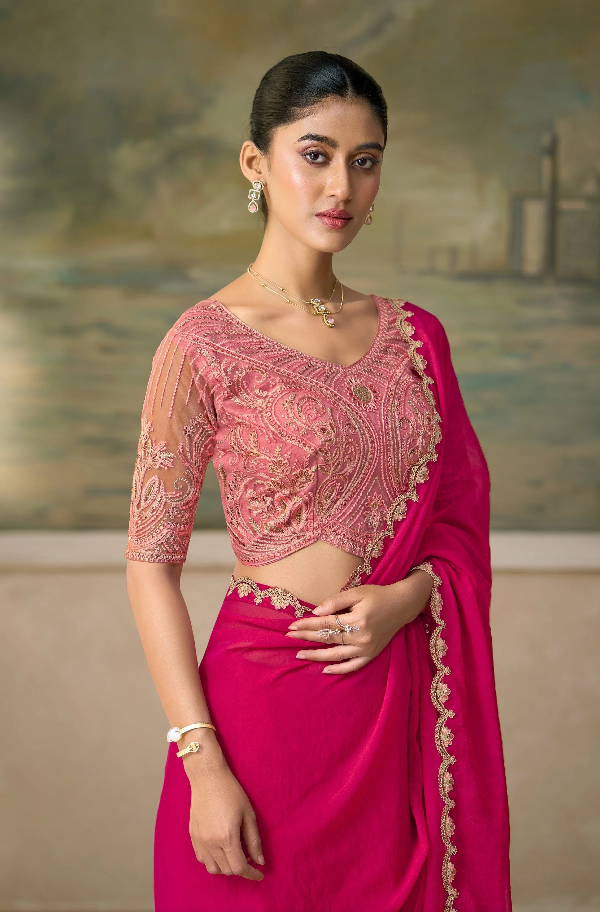 Georgette Silk Festival Wear Rani With Heavy Work