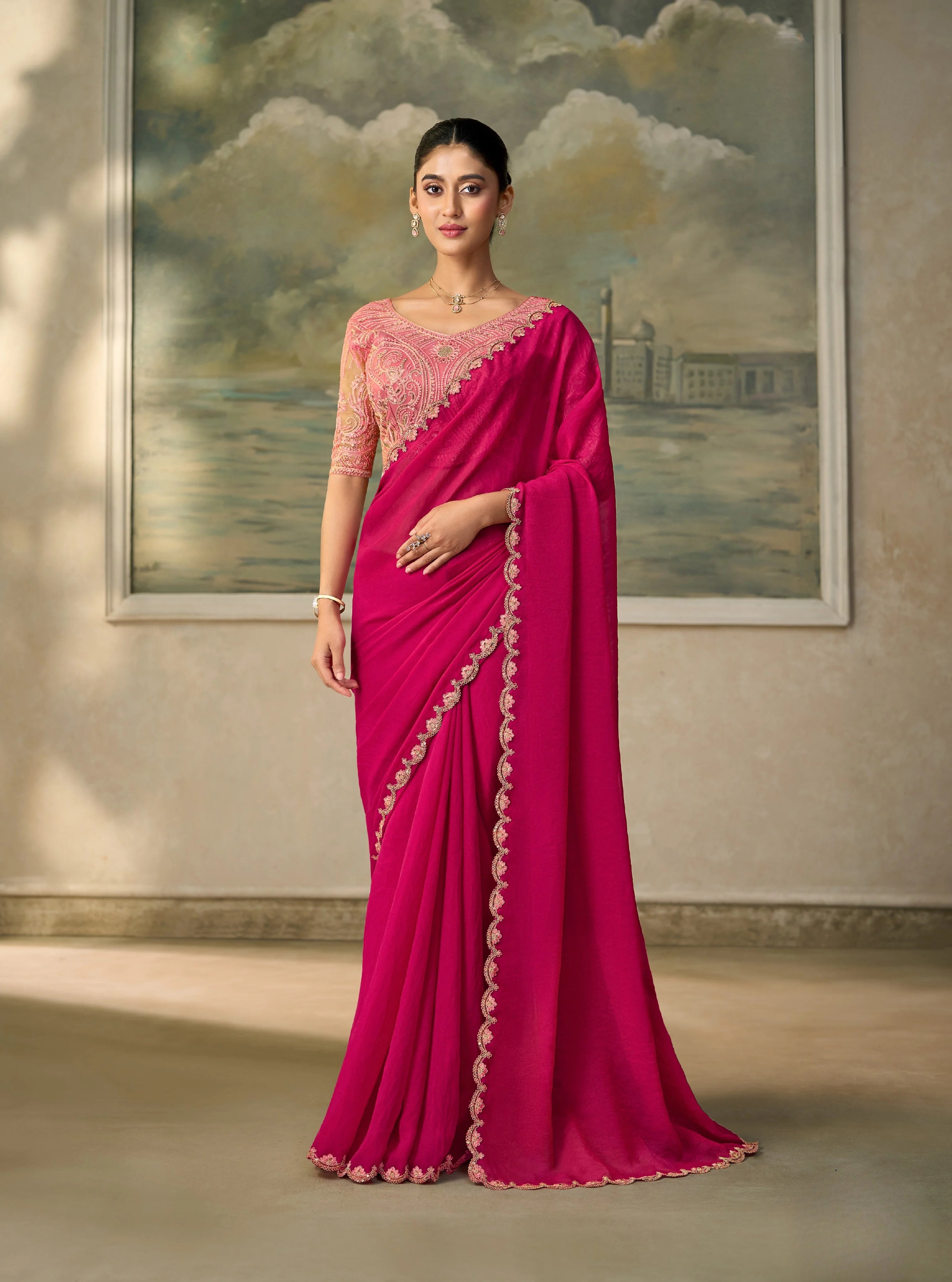 Georgette Silk Festival Wear Rani With Heavy Work