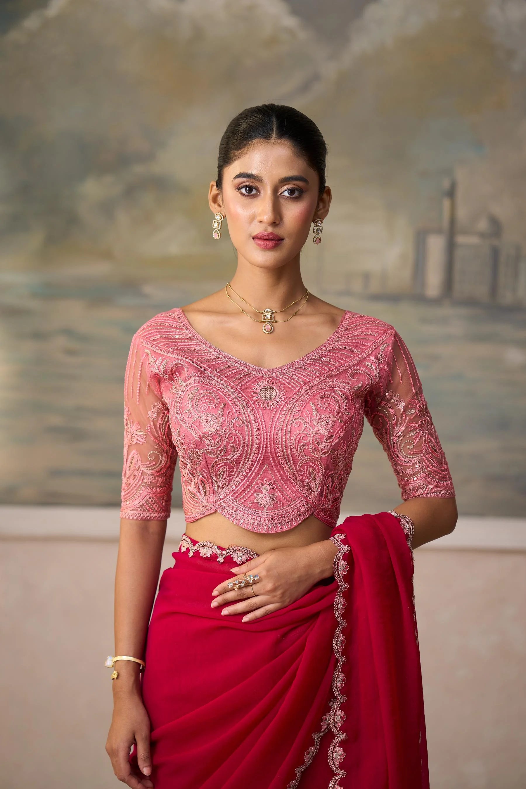Georgette Silk Festival Wear Rani With Heavy Work