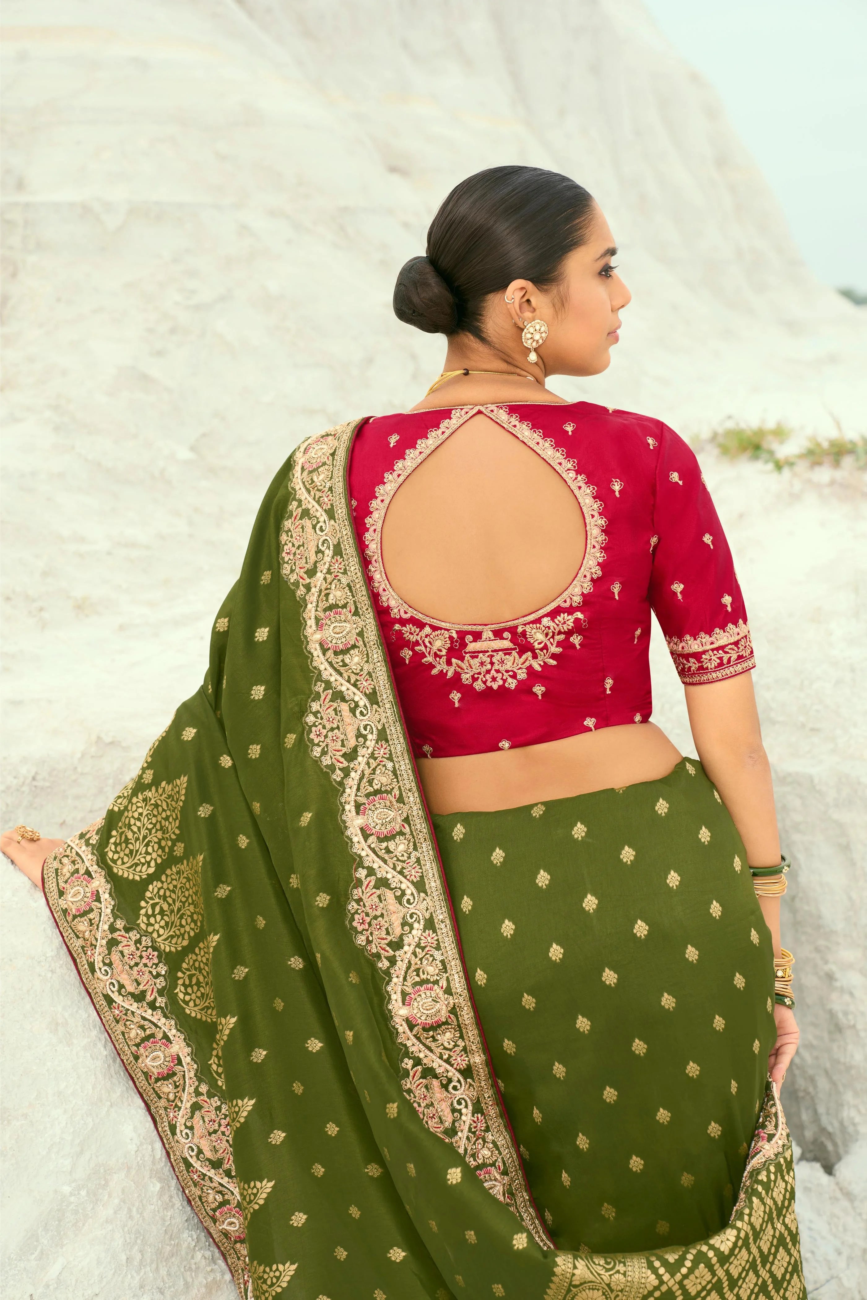 Pure Dola Viscose Mehendi Reception Wear With Thread Work