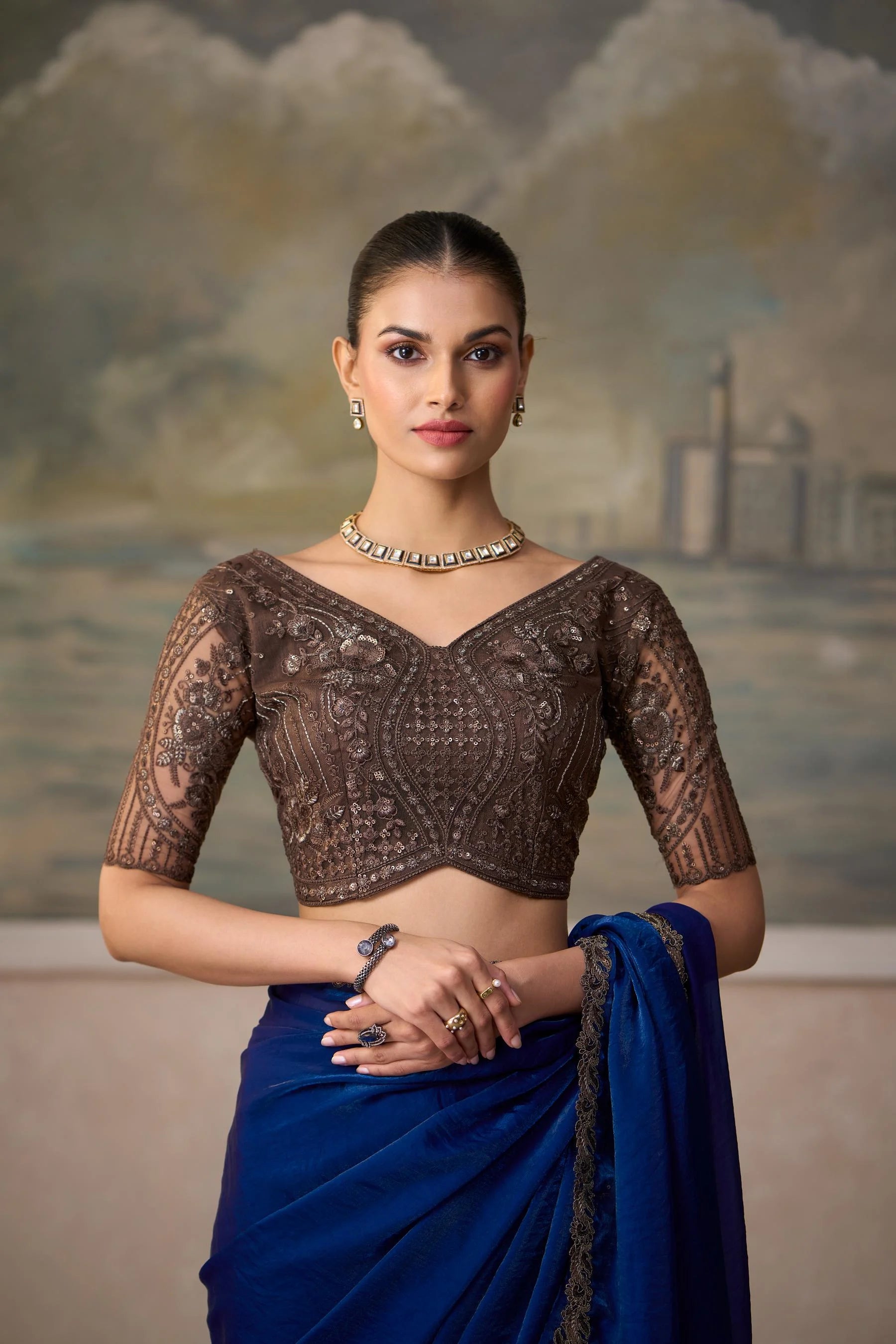 Satin Silk Festival Wear Blue With Heavy Work