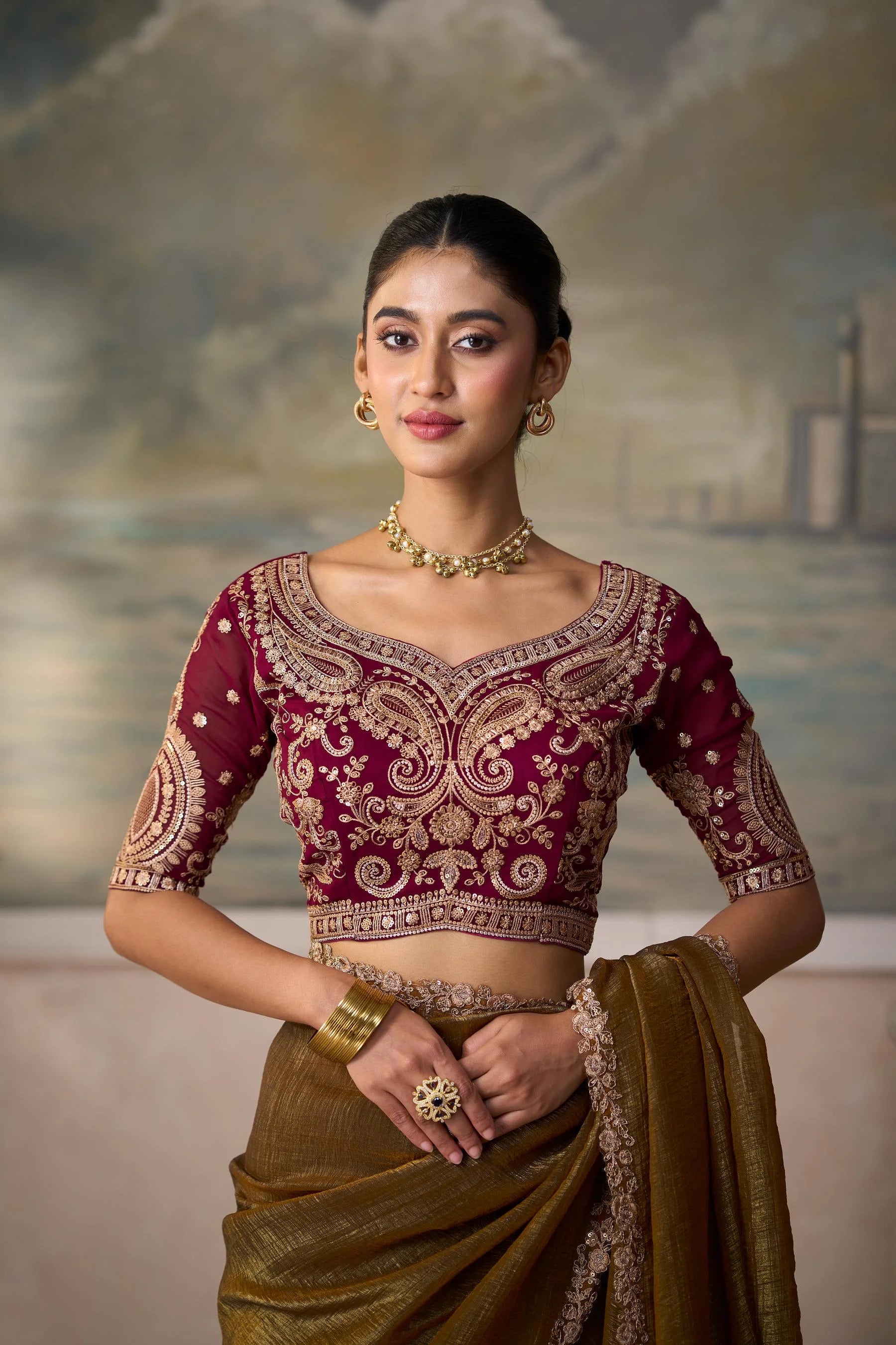 Georgette Festival Wear Brown With Heavy Work