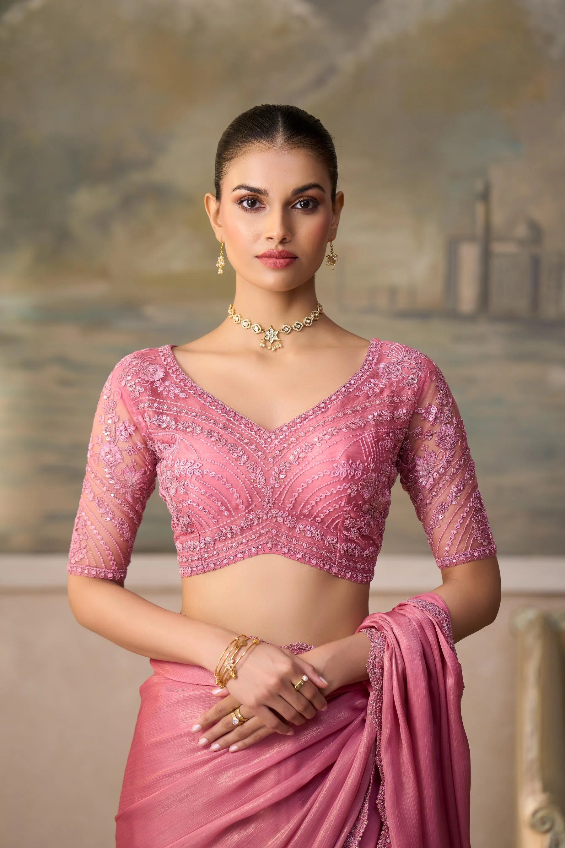 Chiffon Festival Wear Pink With Heavy Work