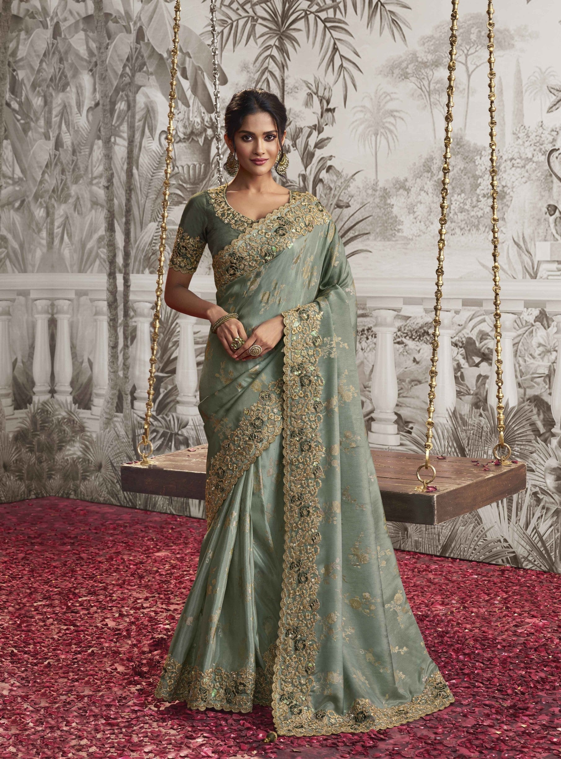 Mint Green Soft Fancy Zari Embroidered Saree