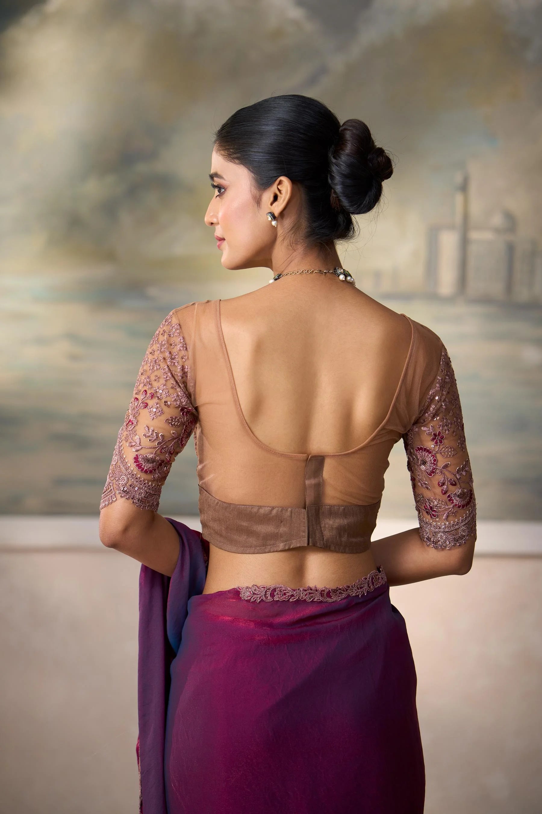 Satin Silk Festival Wear Wine With Heavy Work