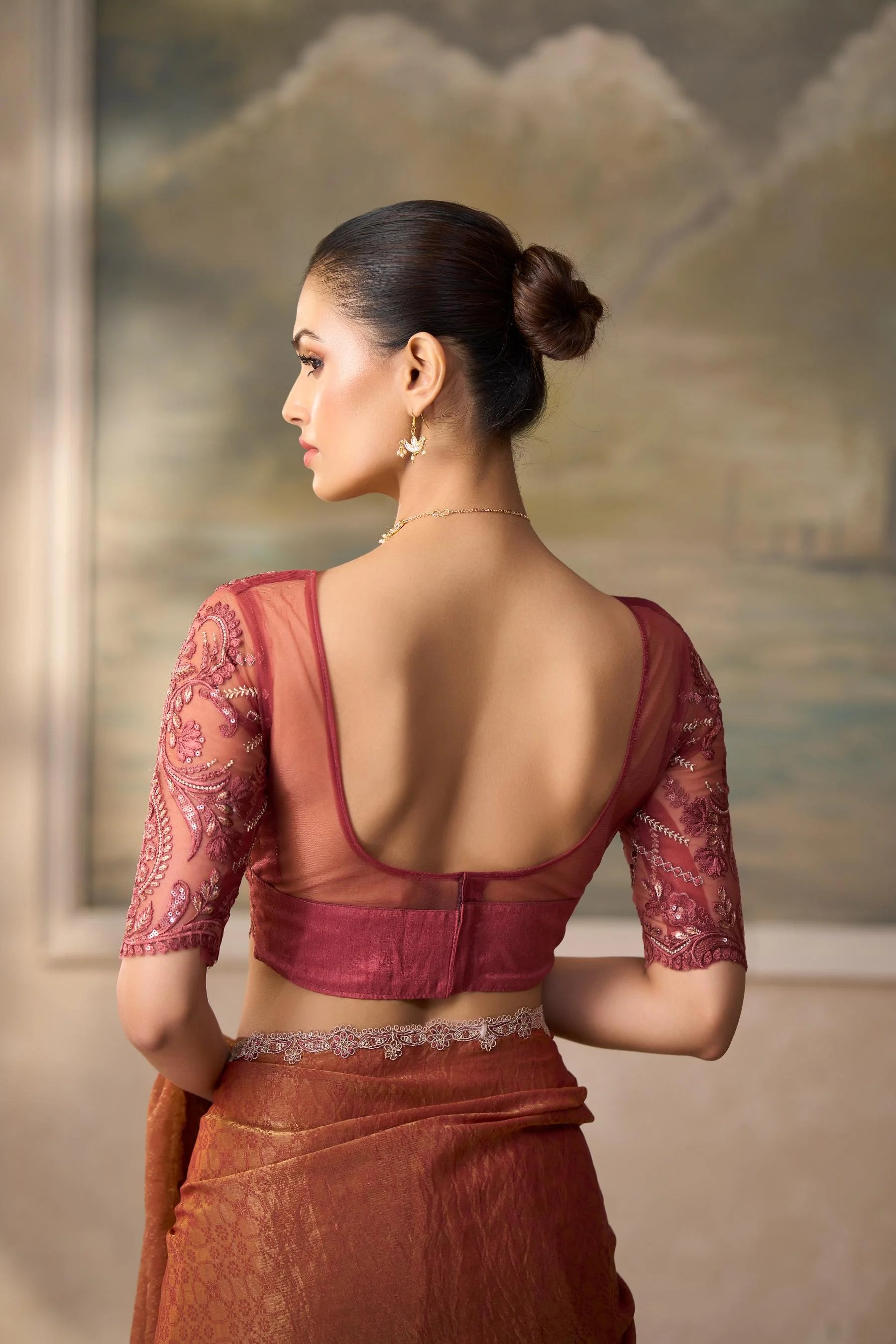 Georgette Festival Wear Dusty Rose With Heavy Work
