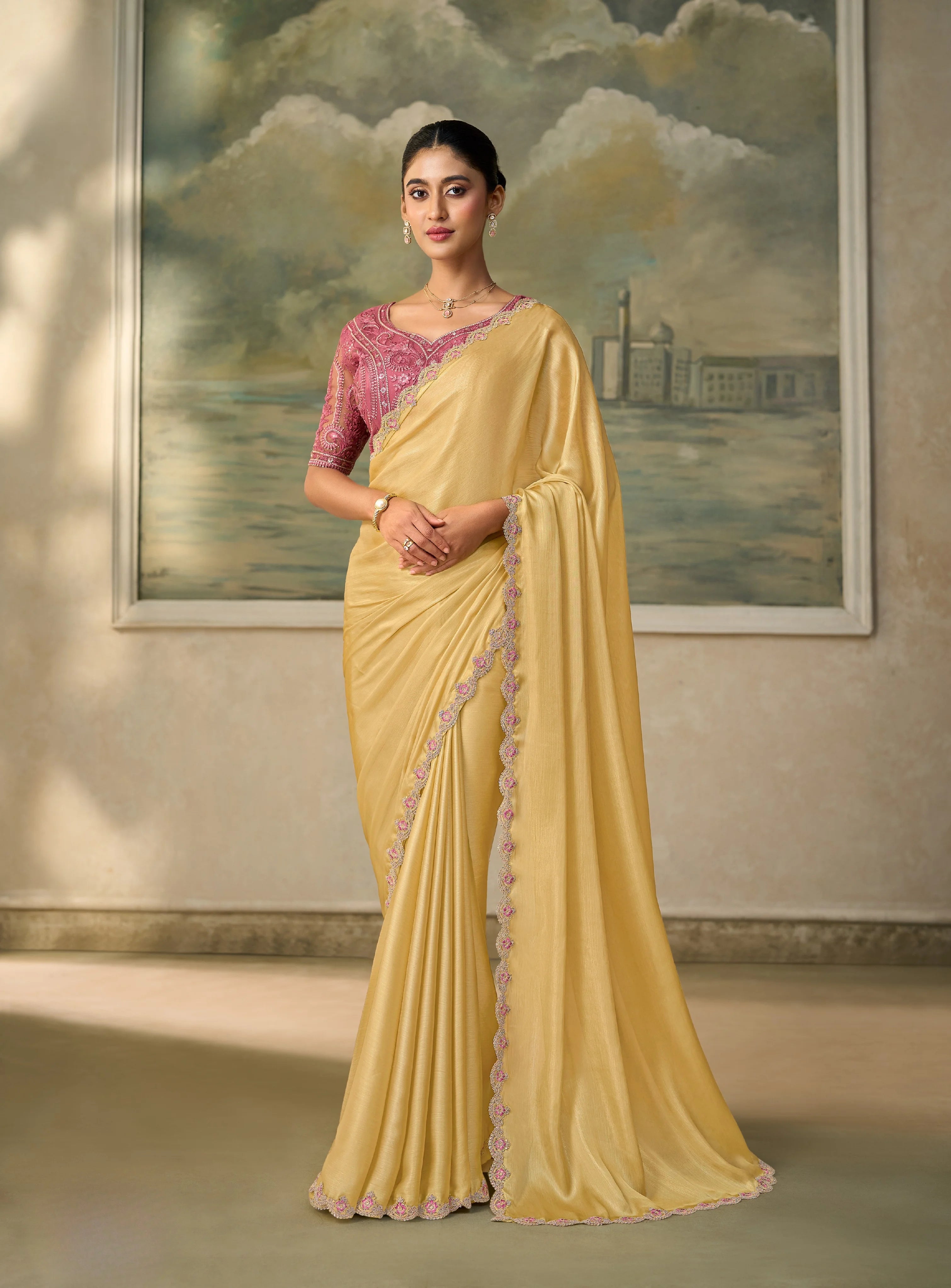 Chiffon Festival Wear Mustard With Heavy Work