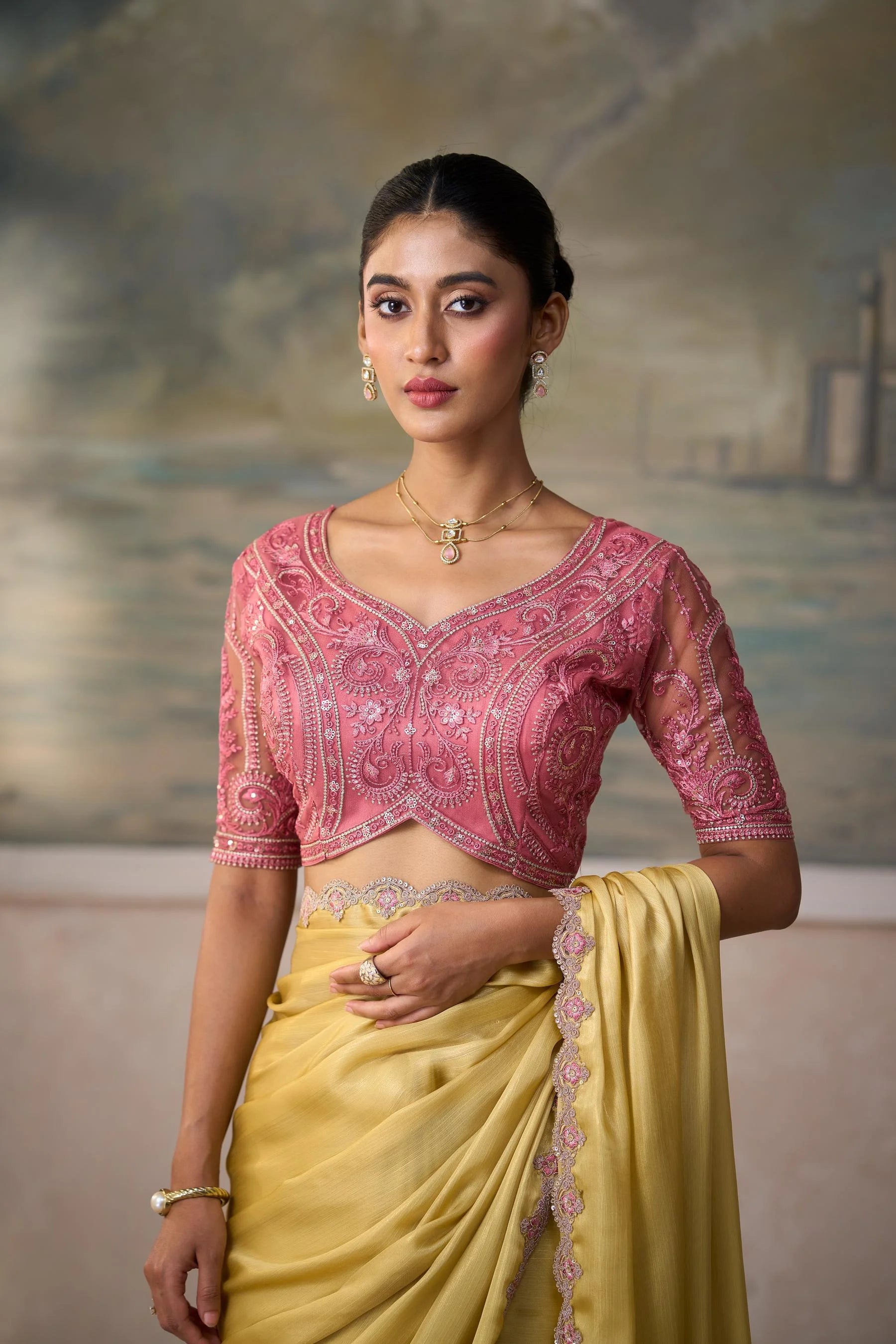 Chiffon Festival Wear Mustard With Heavy Work