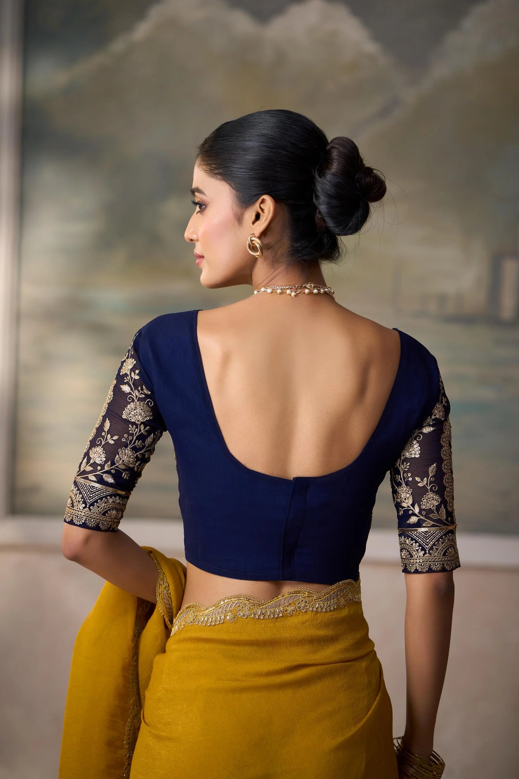Georgette Festival Wear Olive Yellow With Heavy Work