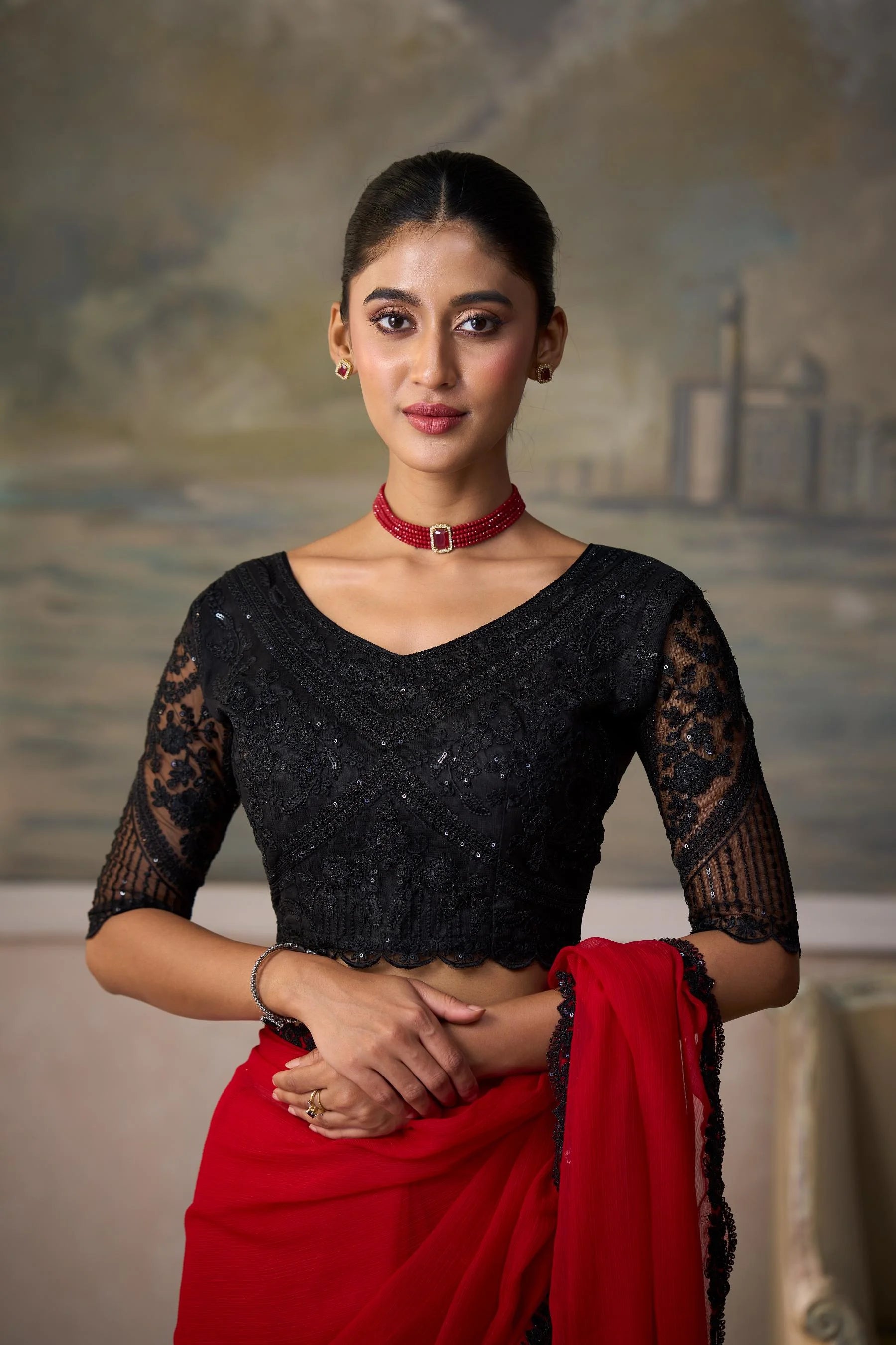 Chiffon Festival Wear Red With Heavy Work