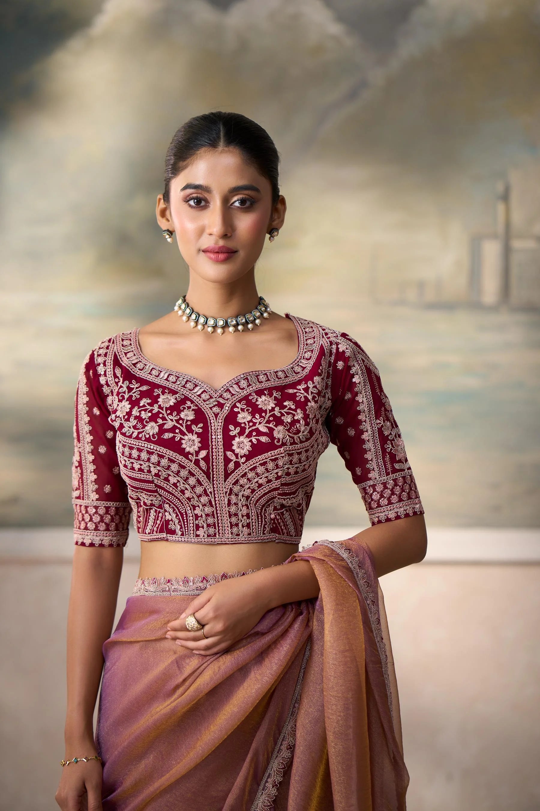 Georgette Festival Wear Rose Gold With Heavy Work