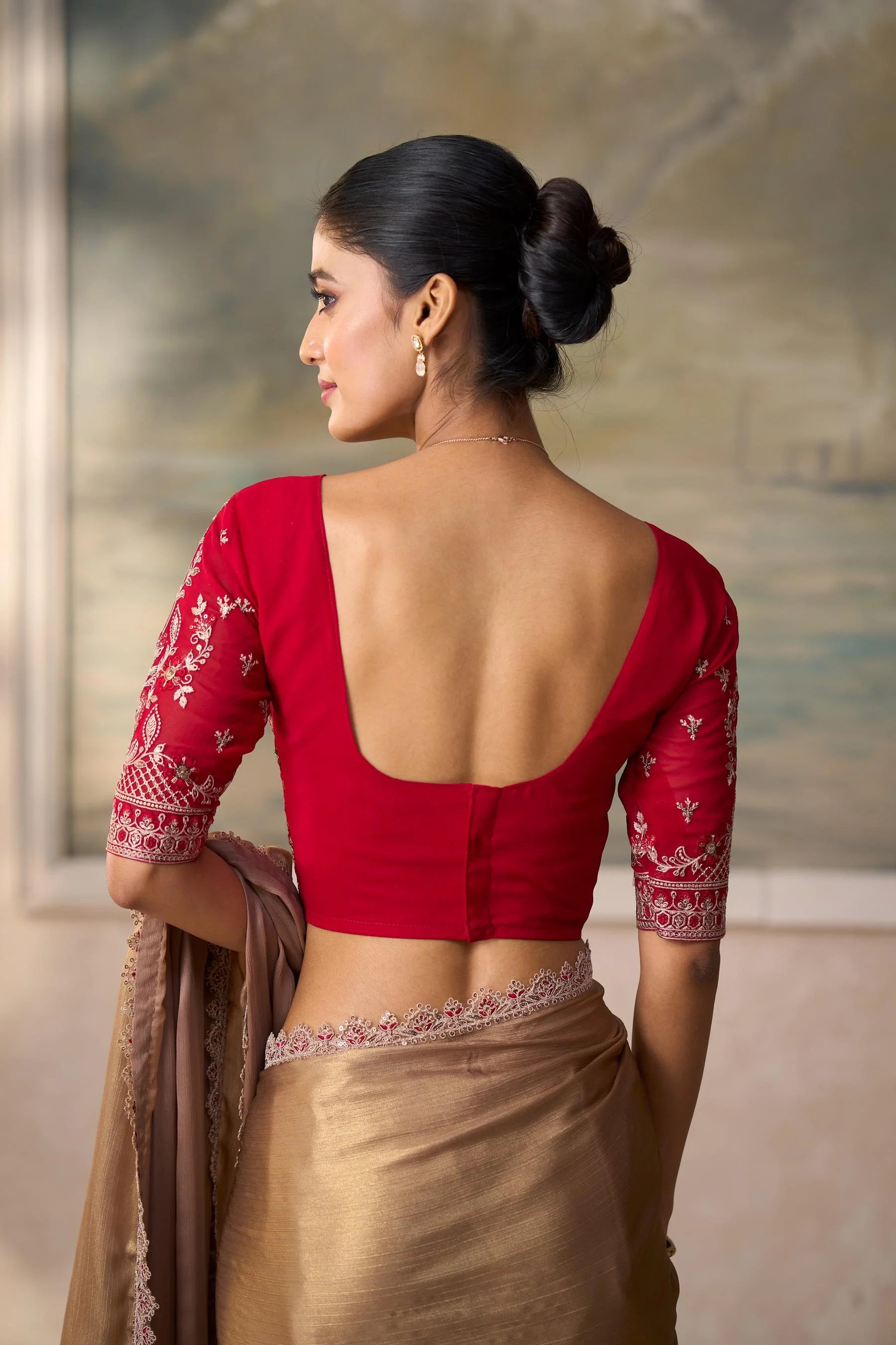 Chiffon Festival Wear Gold With Heavy Work