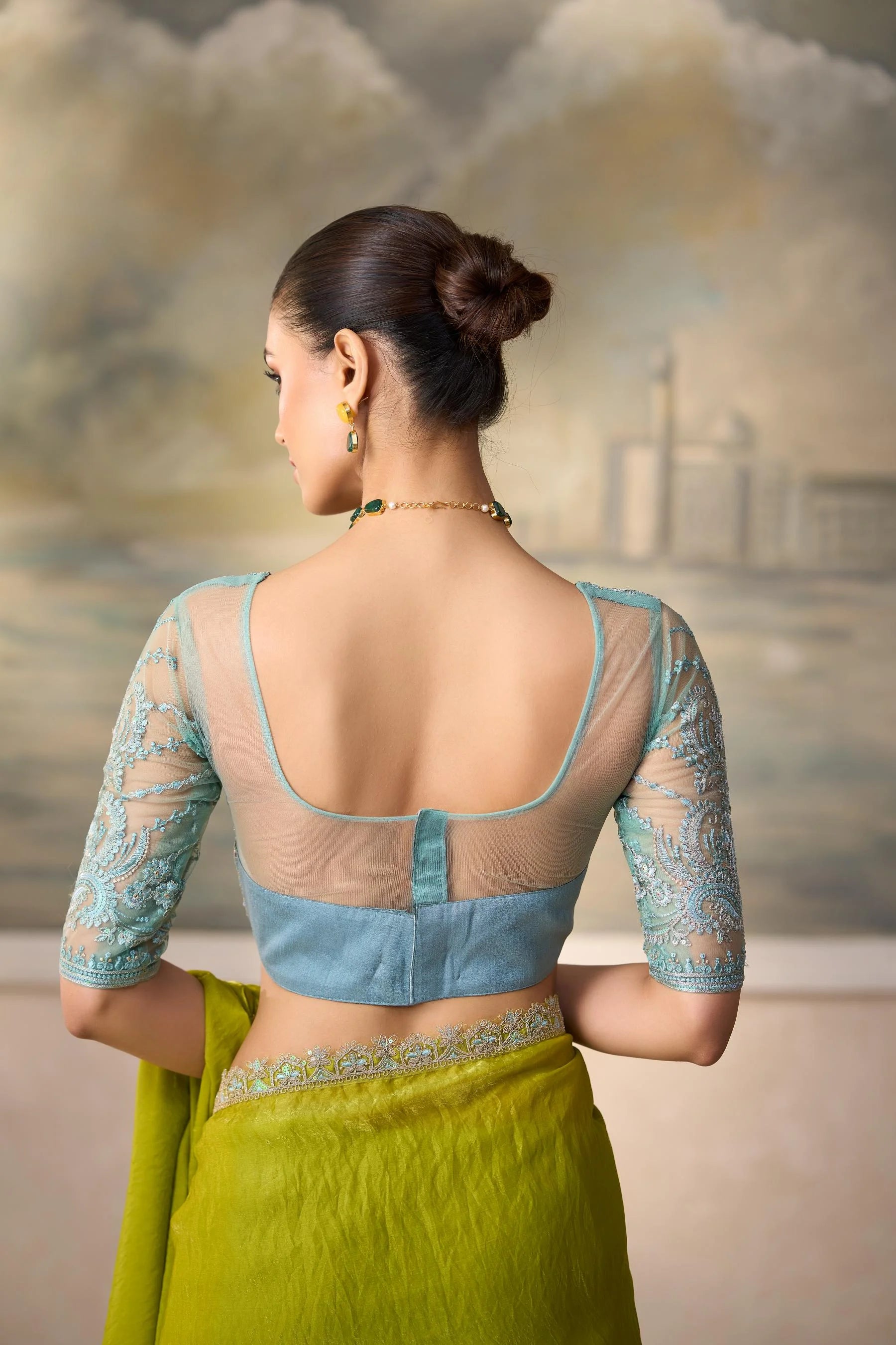 Satin Festival Wear Parrot With Heavy Work