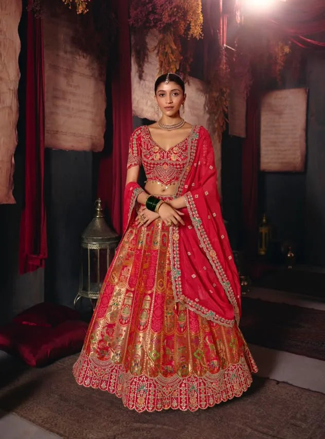 Silk Blend Red Reception Heavy Work Readymade Lehengas