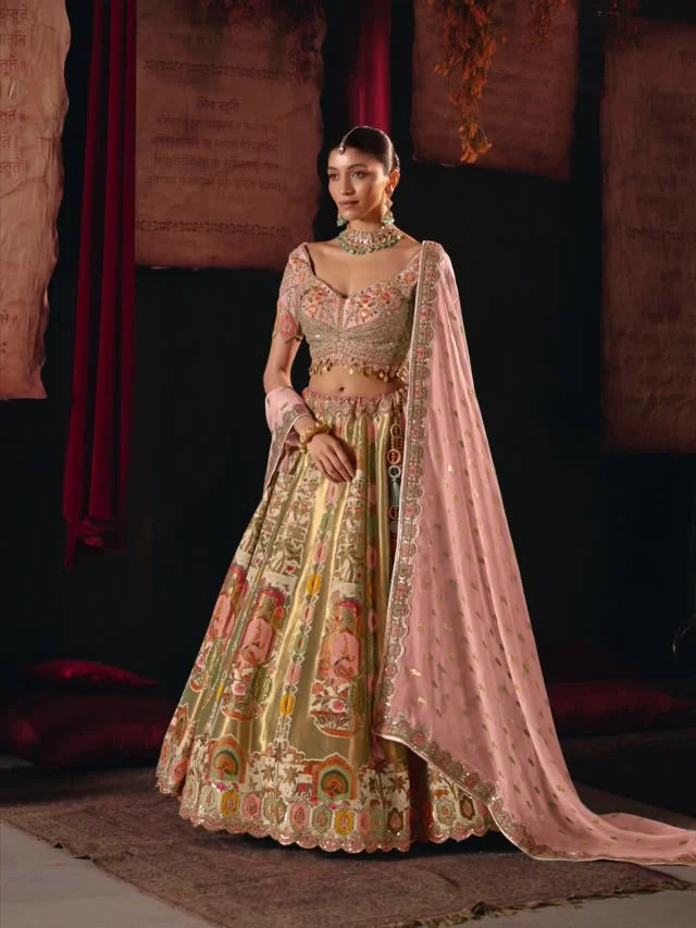Silk Blend Pink Reception Heavy Work Readymade Lehengas