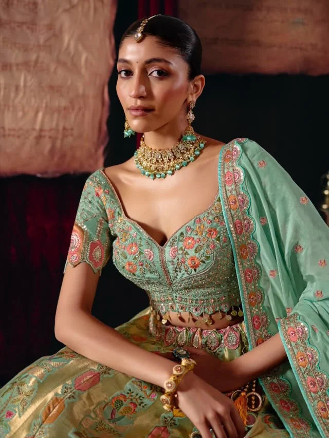 Silk Blend Blue Reception Heavy Work Readymade Lehengas