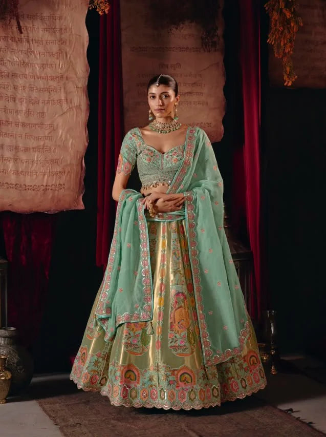 Silk Blend Blue Reception Heavy Work Readymade Lehengas