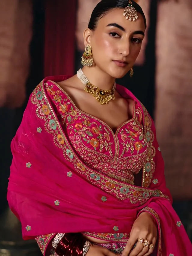 Silk Blend Pink Reception Designer Work Readymade Lehengas