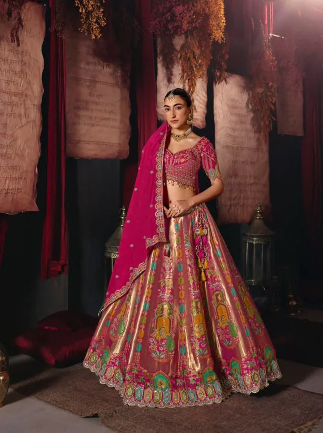 Silk Blend Pink Reception Designer Work Readymade Lehengas