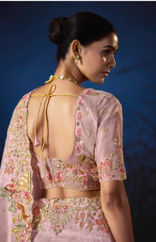 Pure Smooth Zari Pink With Thread Work