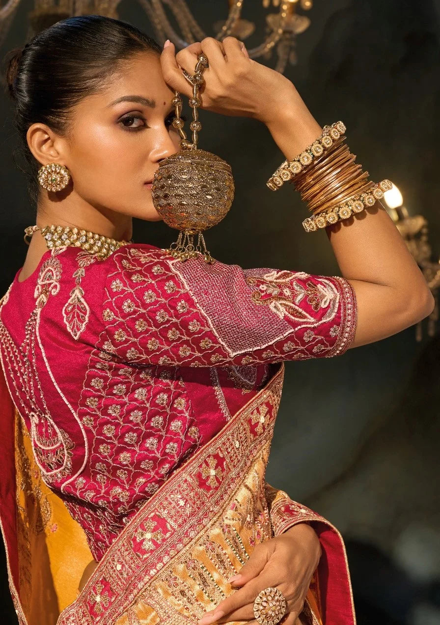 Madhurai Silk Mustard Wedding Wear With Heavy Work Saree