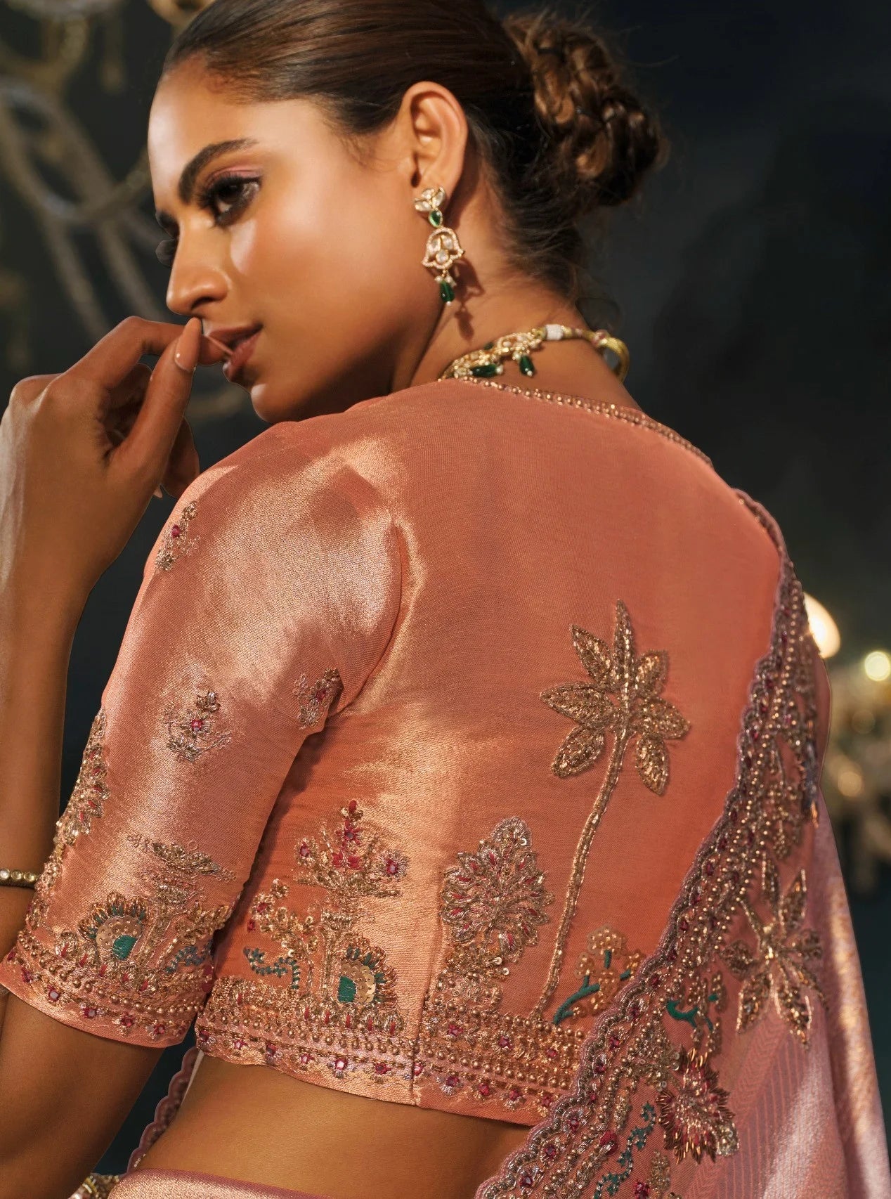 Madhurai Silk Peach Wedding Wear With Heavy Work Saree