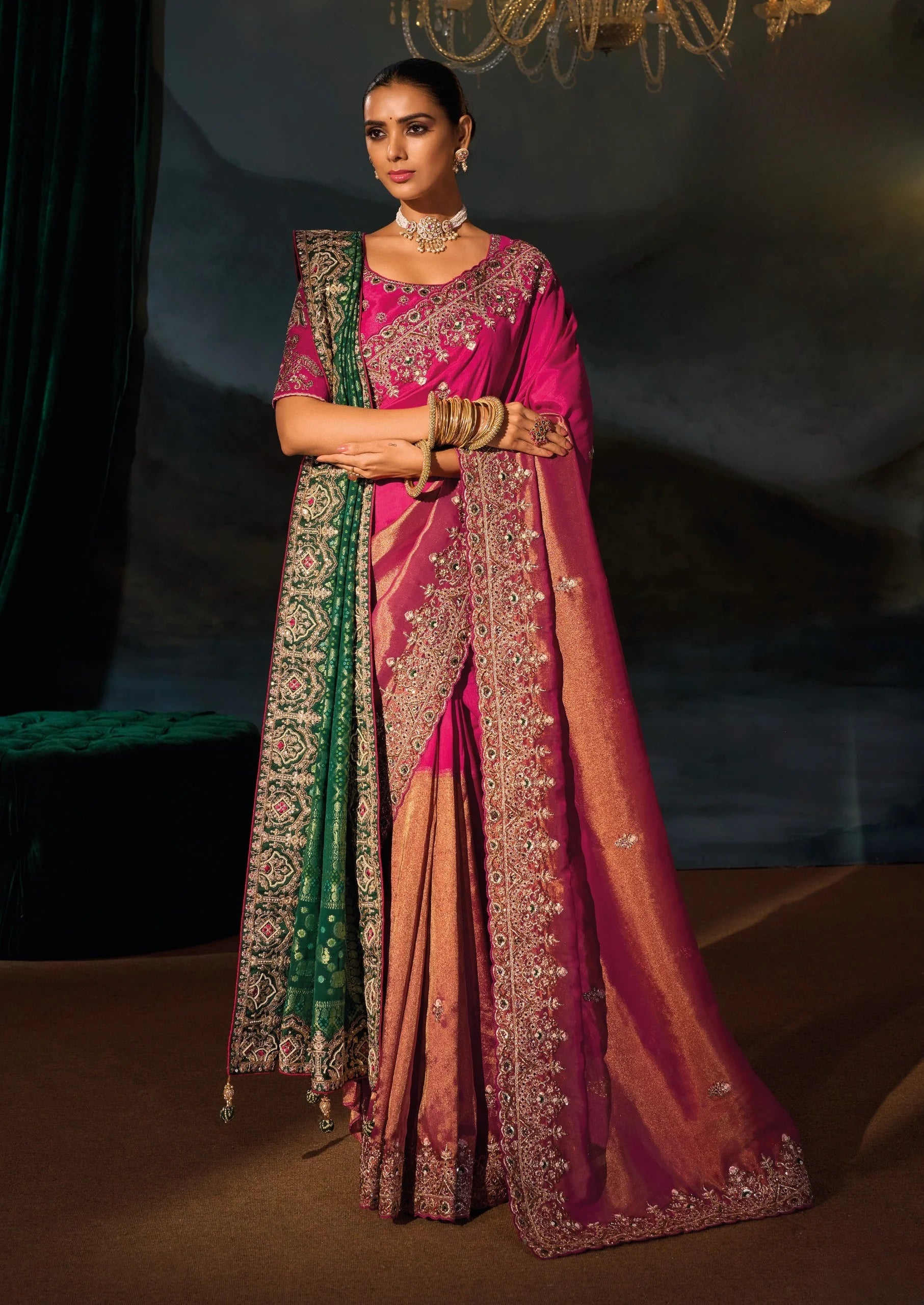 Kanchipuram Silk Rani Wedding Wear With Heavy Work Saree