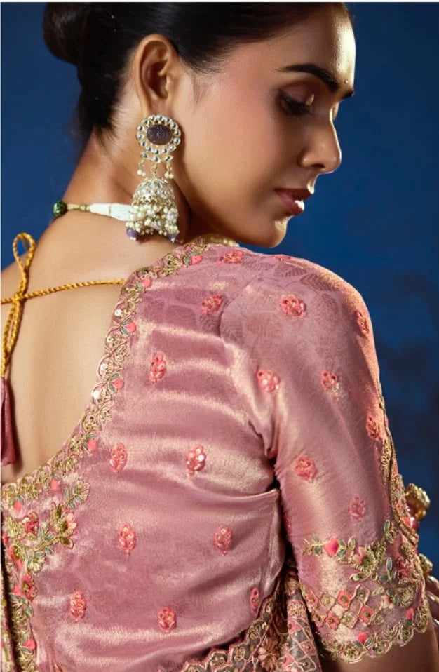 Pure Smooth Zari Pink With Thread Work