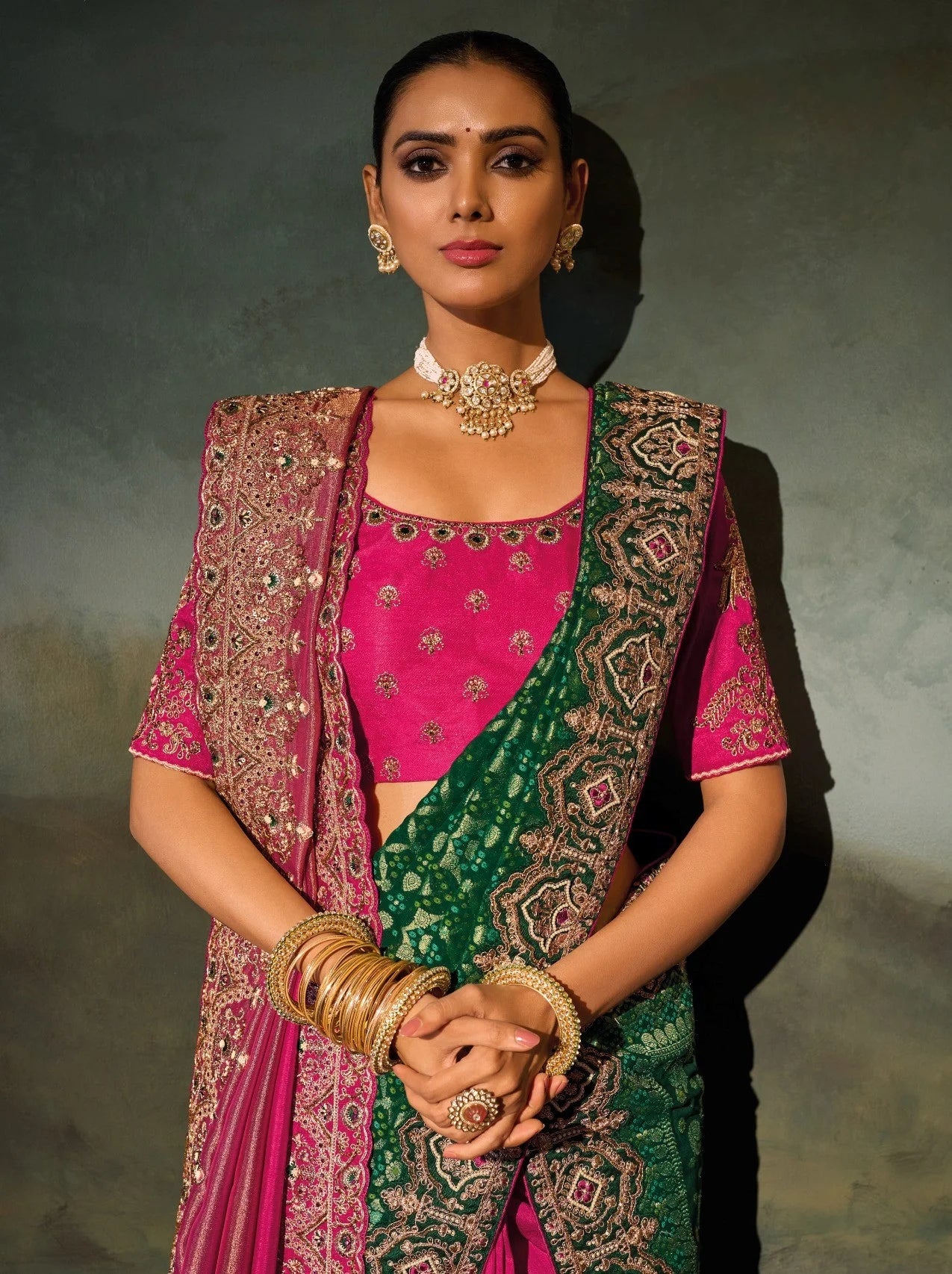Kanchipuram Silk Rani Wedding Wear With Heavy Work Saree