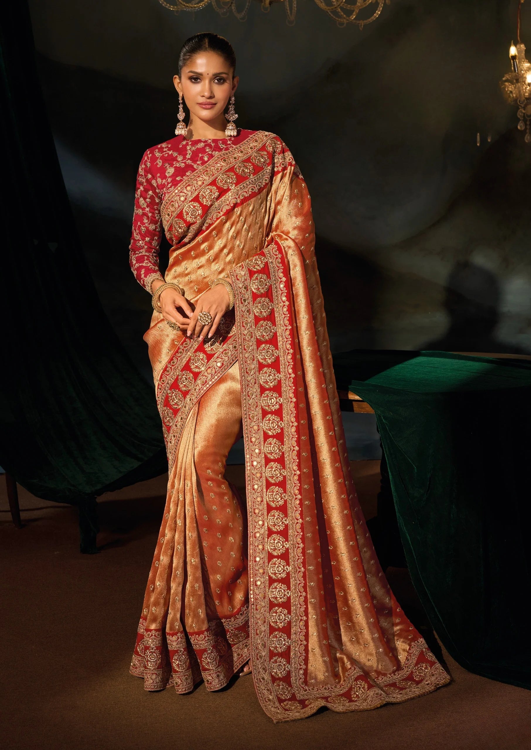 Sabyasachi Silk Red Wedding Wear With Heavy Work Saree
