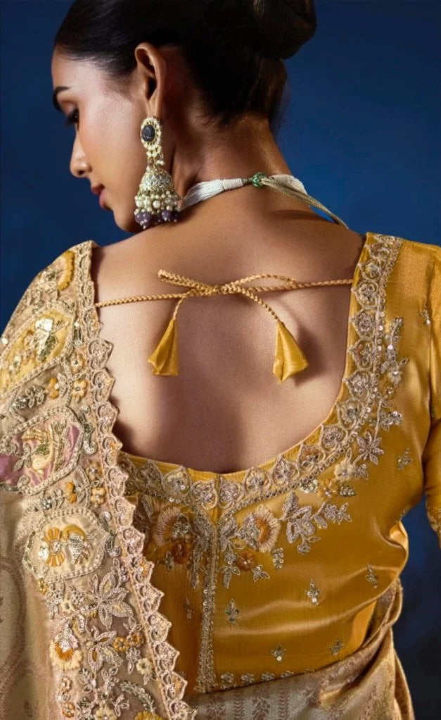 Pure Smooth Zari Gold Beige With Thread Work