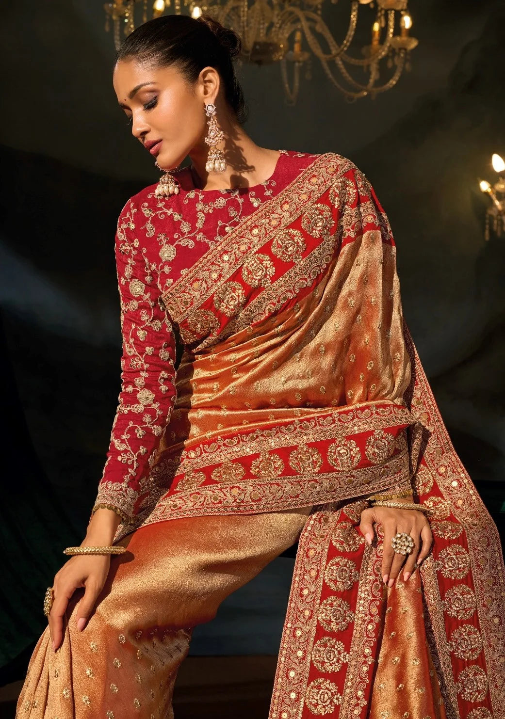 Sabyasachi Silk Red Wedding Wear With Heavy Work Saree